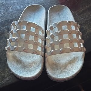 Saks Fifth Avenue Silver Studded Sandals